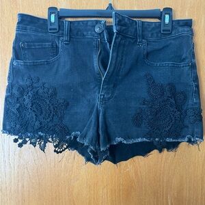 American Eagle Outfitters Black Jean Shorts with Lace Detail
